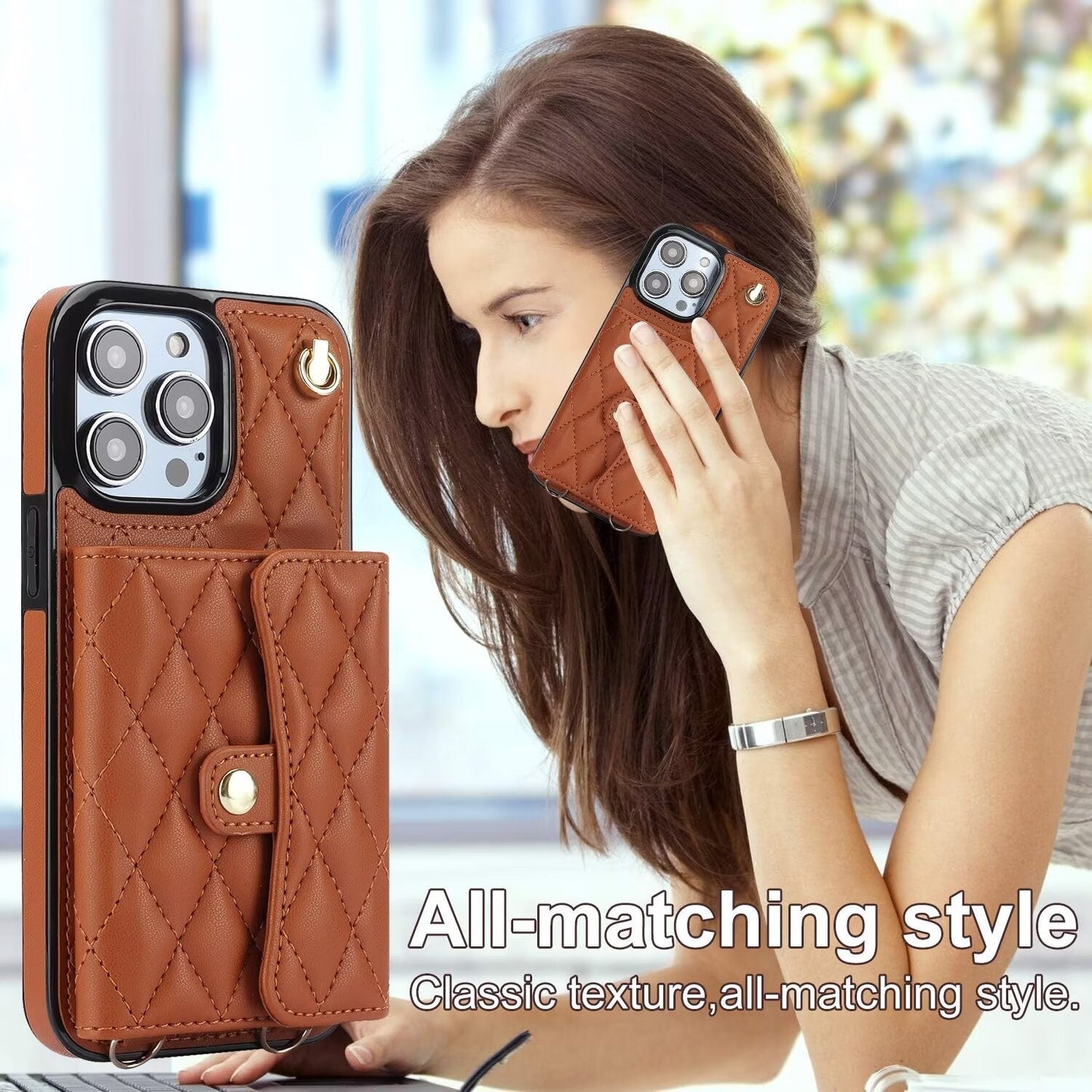 Quilted Leather Crossbody Strap Wallet Case for iPhone 16 15 14 13 12 11 Pro Max Plus CC - 18 - LeatherWalletCase