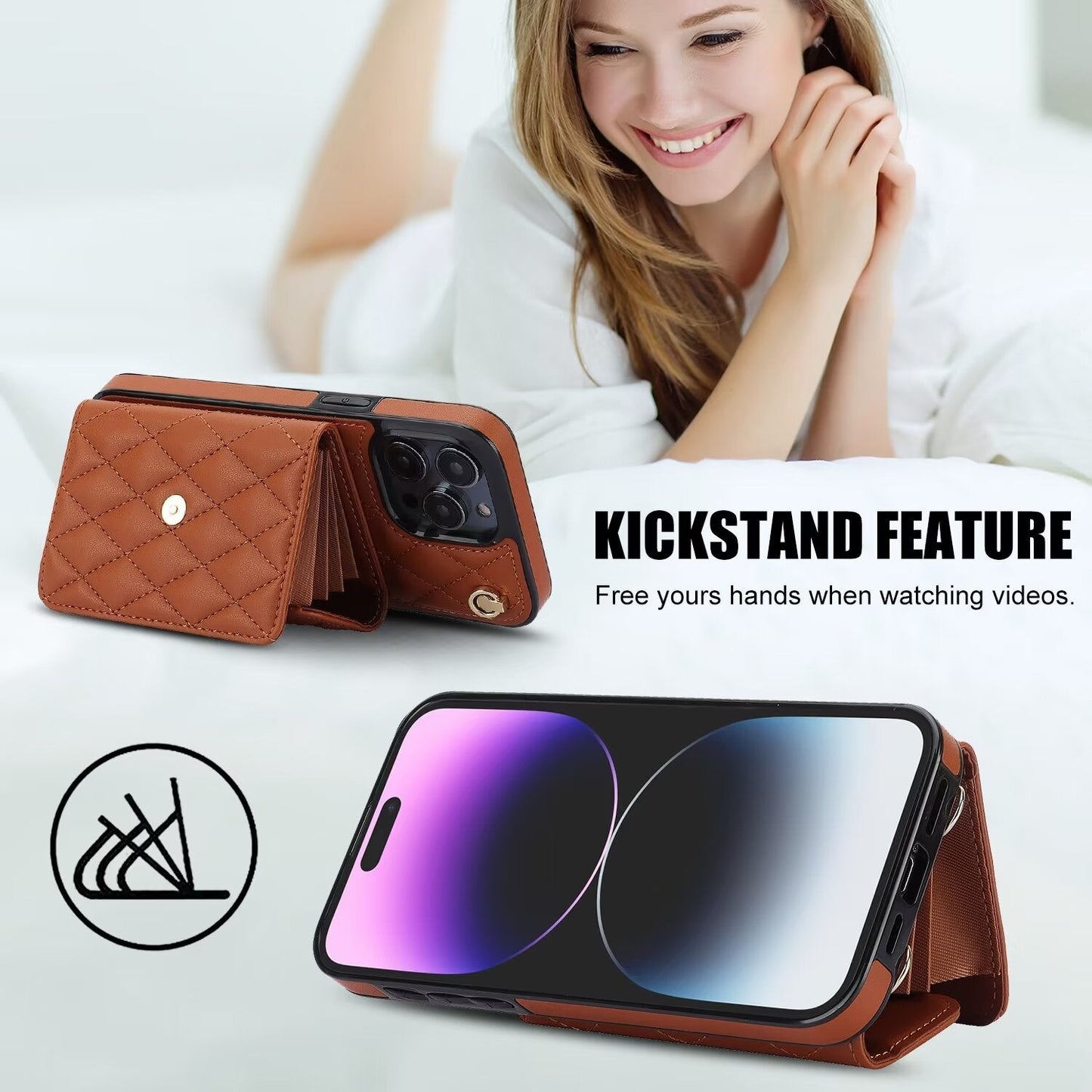 Quilted Leather Crossbody Strap Wallet Case for iPhone 16 15 14 13 12 11 Pro Max Plus CC - 18 - LeatherWalletCase