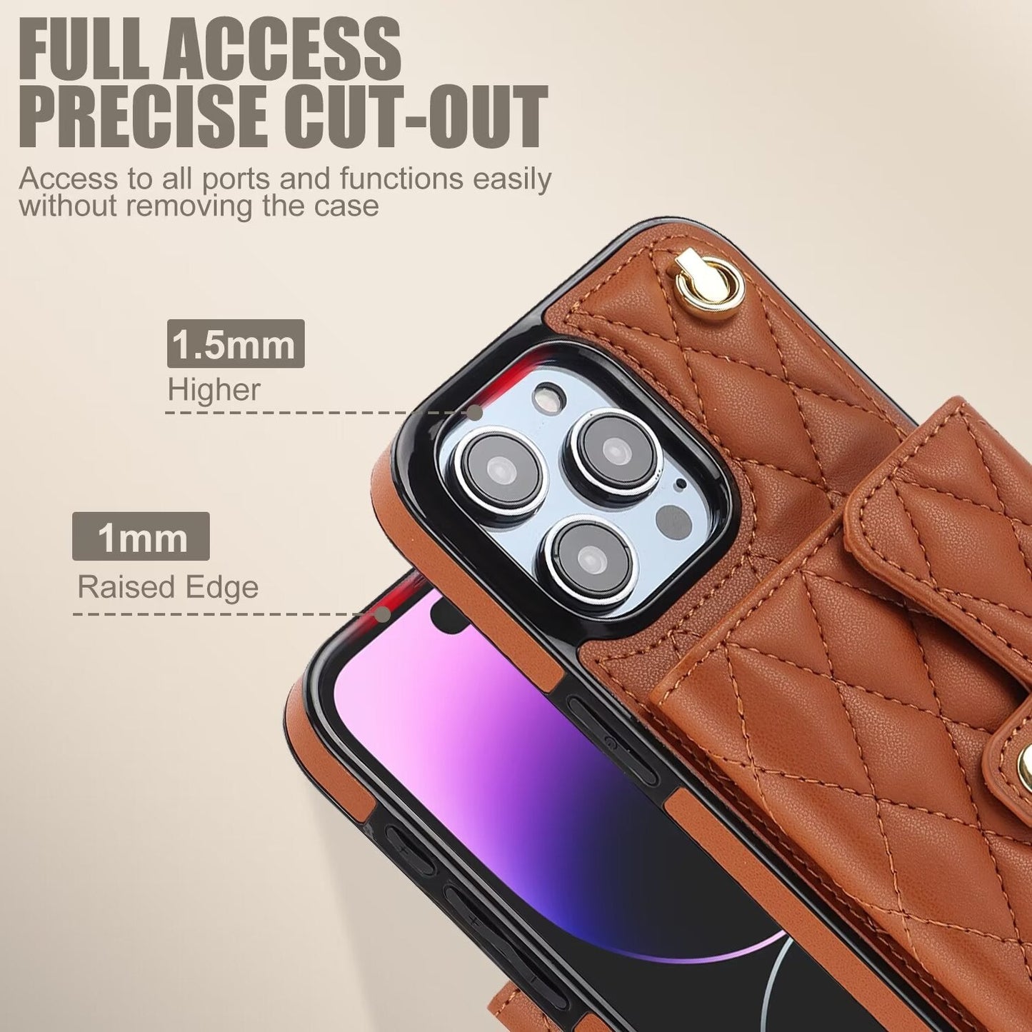 Quilted Leather Crossbody Strap Wallet Case for iPhone 16 15 14 13 12 11 Pro Max Plus CC - 18 - LeatherWalletCase