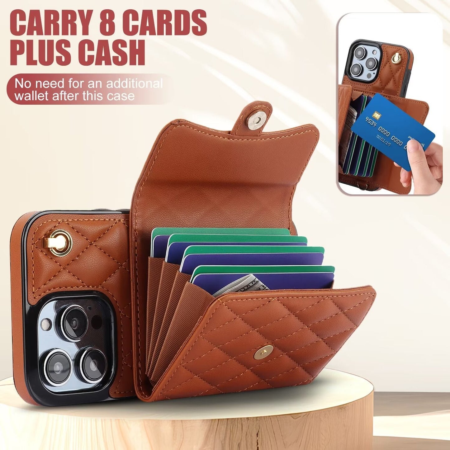 Quilted Leather Crossbody Strap Wallet Case for iPhone 16 15 14 13 12 11 Pro Max Plus CC - 18 - LeatherWalletCase