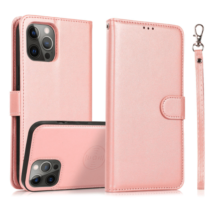 2 in 1 Folio Strap Wallet Case Magnetic For iPhone 16 15 14 13 12 11 PRO MAX A6 - LeatherWalletCase