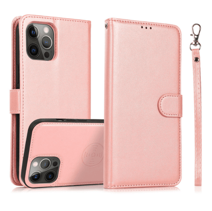 2 in 1 Folio Strap Wallet Case Magnetic For iPhone 16 15 14 13 12 11 PRO MAX A6 - LeatherWalletCase