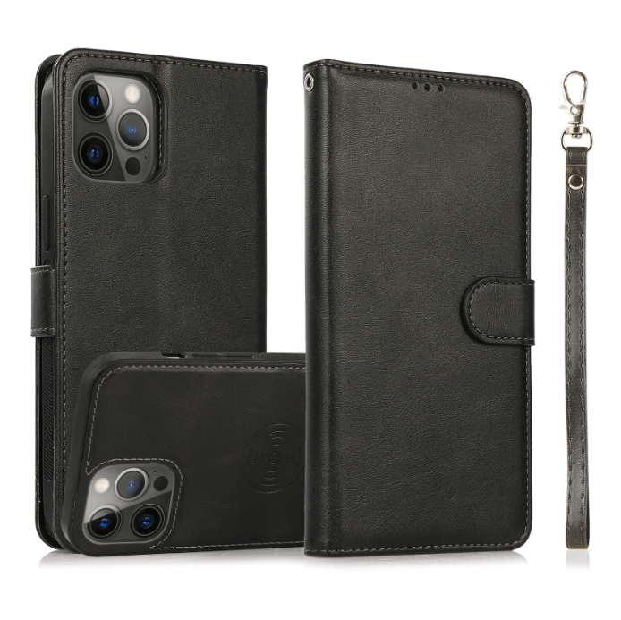 2 in 1 Folio Strap Wallet Case Magnetic For iPhone 16 15 14 13 12 11 PRO MAX A6 - LeatherWalletCase