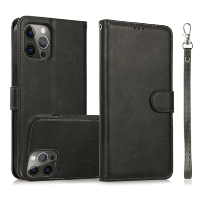 2 in 1 Folio Strap Wallet Case Magnetic For iPhone 16 15 14 13 12 11 PRO MAX A6 - LeatherWalletCase