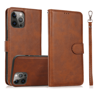 2 in 1 Folio Strap Wallet Case Magnetic For iPhone 16 15 14 13 12 11 PRO MAX A6 - LeatherWalletCase