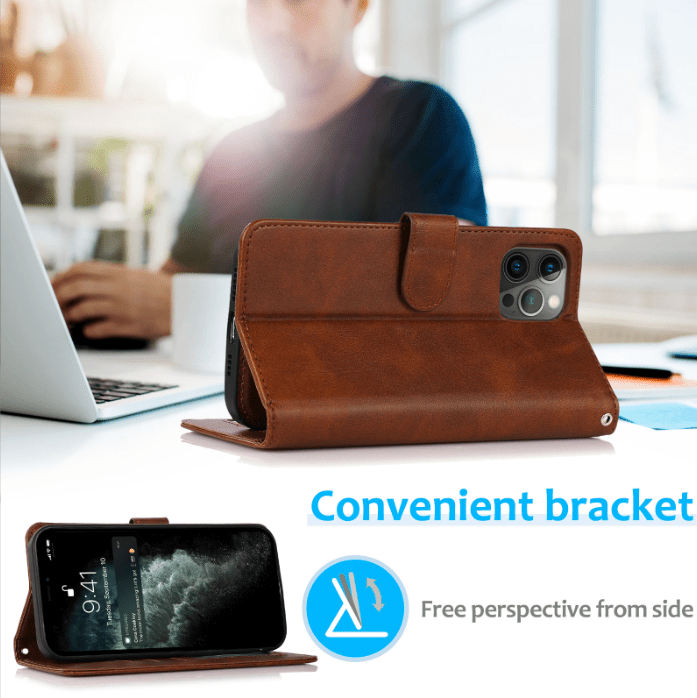 2 in 1 Folio Strap Wallet Case Magnetic For iPhone 16 15 14 13 12 11 PRO MAX A6 - LeatherWalletCase