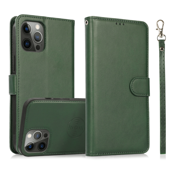 2 in 1 Folio Strap Wallet Case Magnetic For iPhone 16 15 14 13 12 11 PRO MAX A6 - LeatherWalletCase