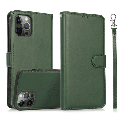 2 in 1 Folio Strap Wallet Case Magnetic For iPhone 16 15 14 13 12 11 PRO MAX A6 - LeatherWalletCase