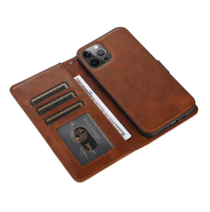 2 in 1 Folio Strap Wallet Case Magnetic For iPhone 16 15 14 13 12 11 PRO MAX A6 - LeatherWalletCase