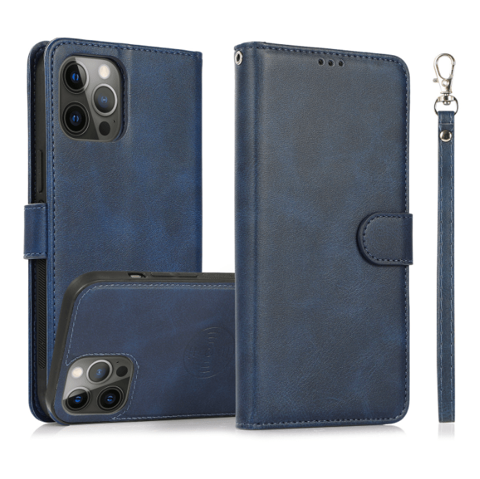2 in 1 Folio Strap Wallet Case Magnetic For iPhone 16 15 14 13 12 11 PRO MAX A6 - LeatherWalletCase