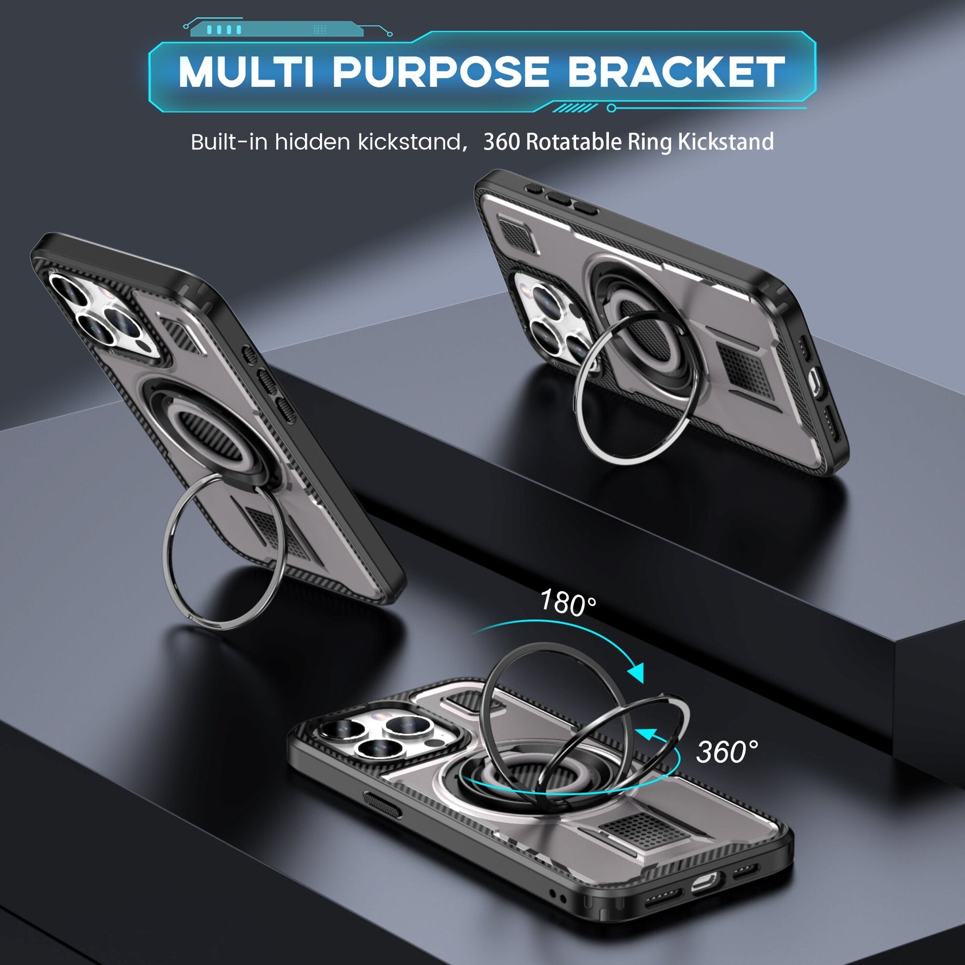 360 Rotatable Ring Kickstand TPU Case For iPhone 16 15 14 13 12 11 PRO MAX C49 - LeatherWalletCase