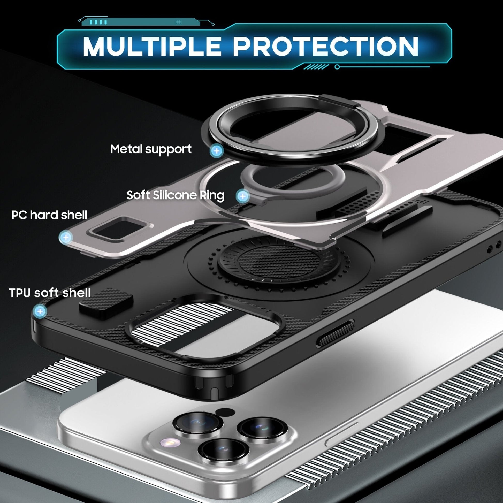 360 Rotatable Ring Kickstand TPU Case For iPhone 16 15 14 13 12 11 PRO MAX C49 - LeatherWalletCase