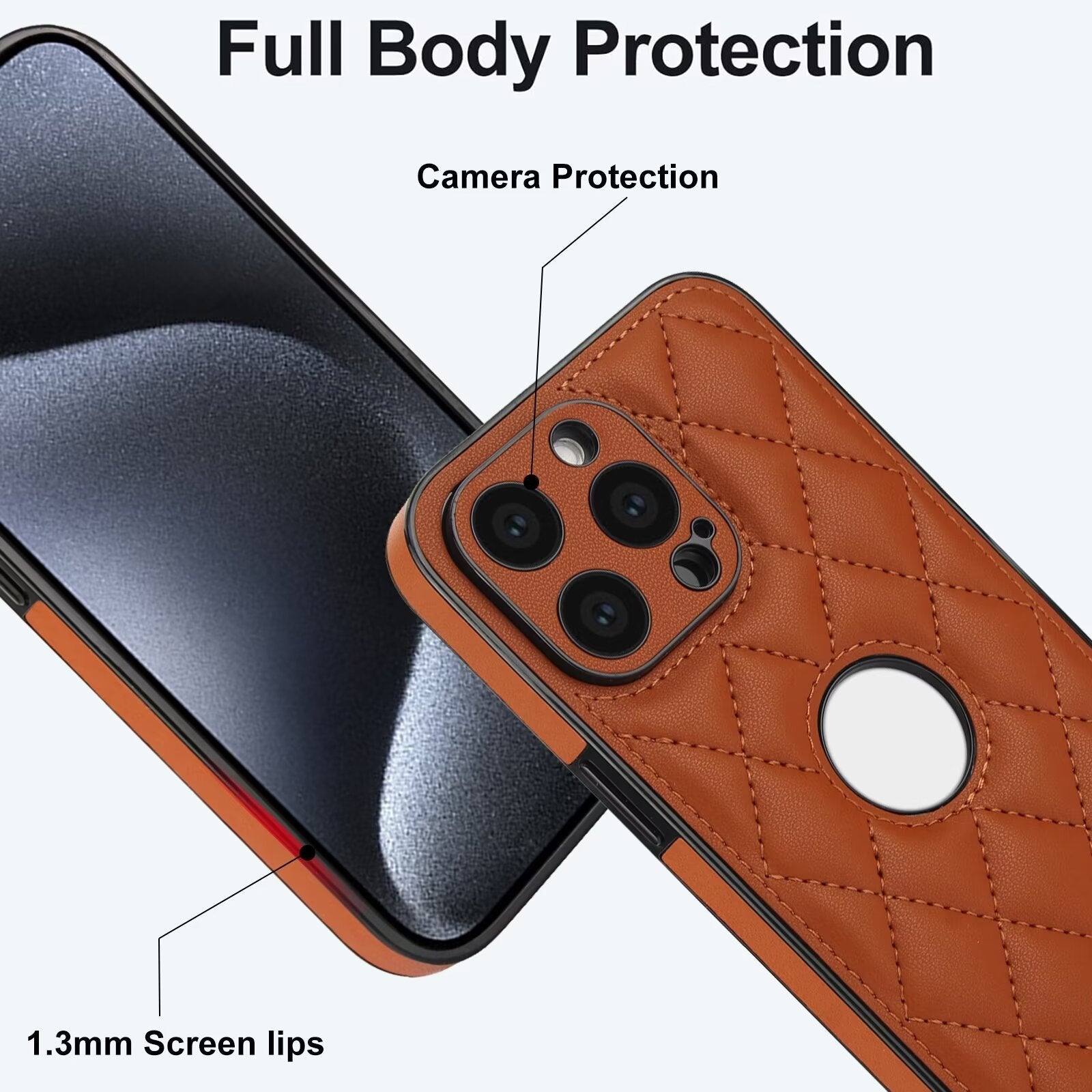 Diamond Shape Quilted Leather Case for iPhone 16 15 14 13 12 11 Pro Max Plus CC - 3 - LeatherWalletCase