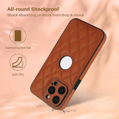Diamond Shape Quilted Leather Case for iPhone 16 15 14 13 12 11 Pro Max Plus CC - 3 - LeatherWalletCase
