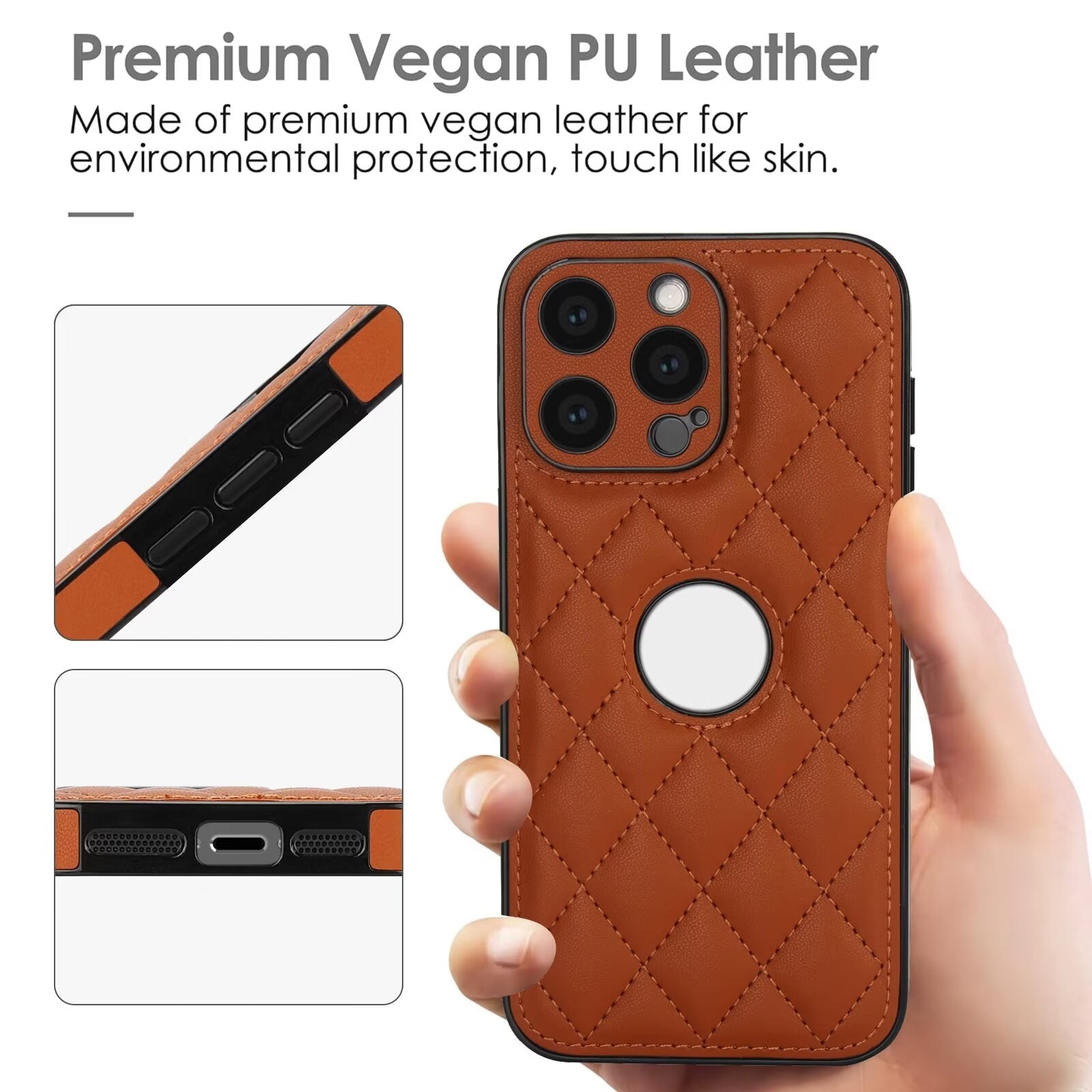 Diamond Shape Quilted Leather Case for iPhone 16 15 14 13 12 11 Pro Max Plus CC - 3 - LeatherWalletCase