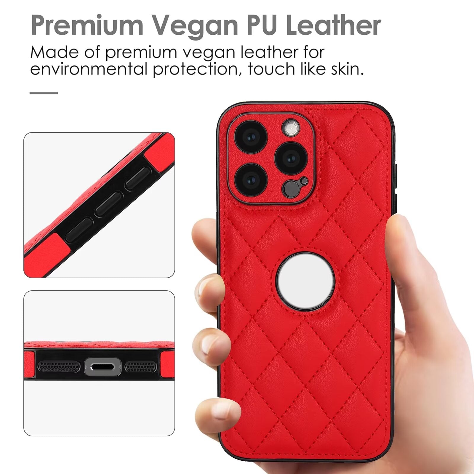 Diamond Shape Quilted Leather Case for iPhone 16 15 14 13 12 11 Pro Max Plus CC - 5 - LeatherWalletCase
