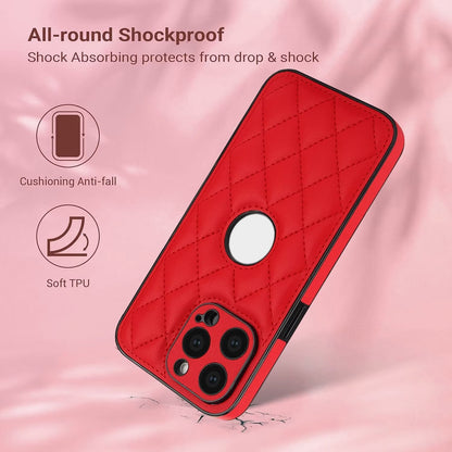 Diamond Shape Quilted Leather Case for iPhone 16 15 14 13 12 11 Pro Max Plus CC - 5 - LeatherWalletCase