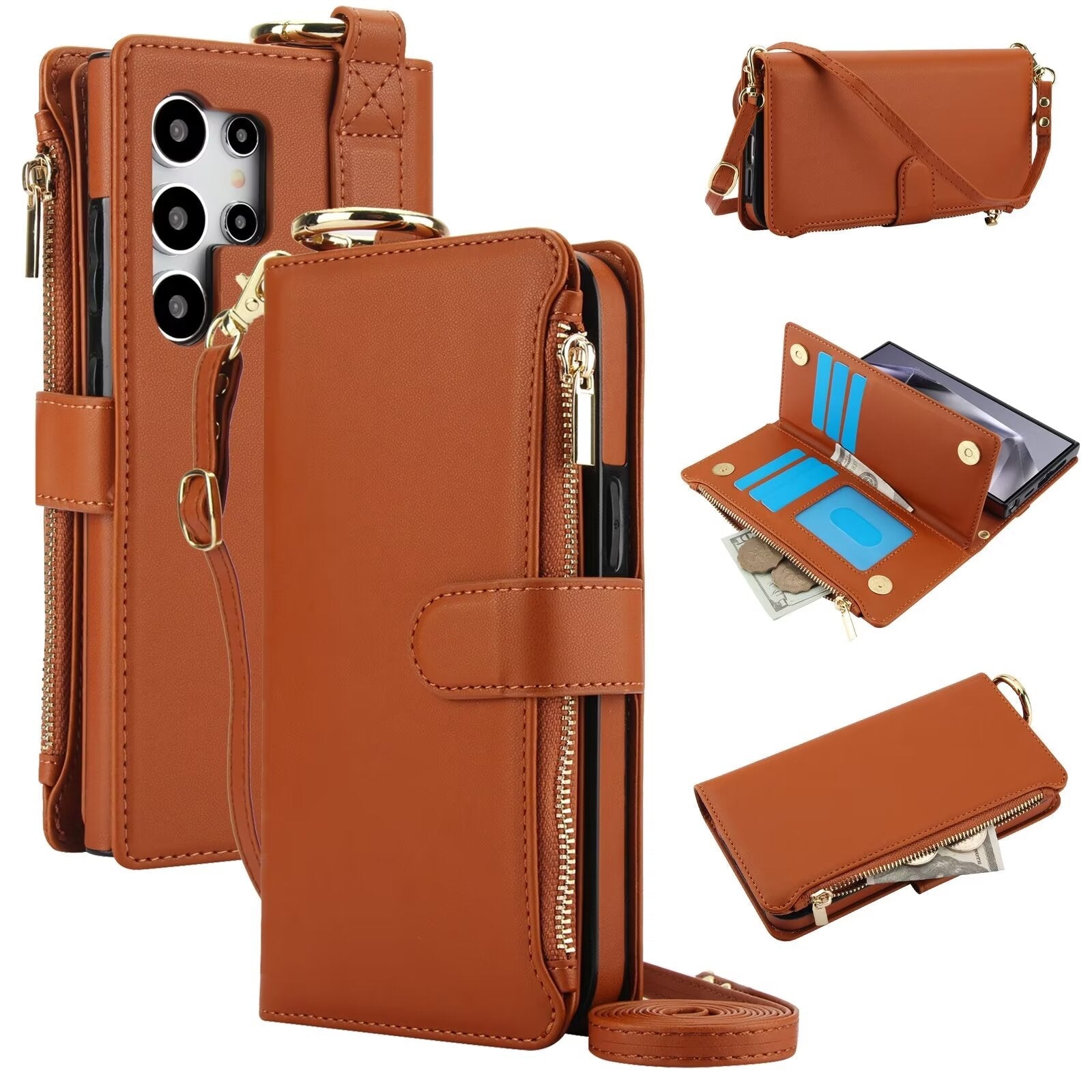 Multi Functional Wallet Case For Samsung Galaxy S24 S23 22 21 20 Ultra Plus G26 - LeatherWalletCase