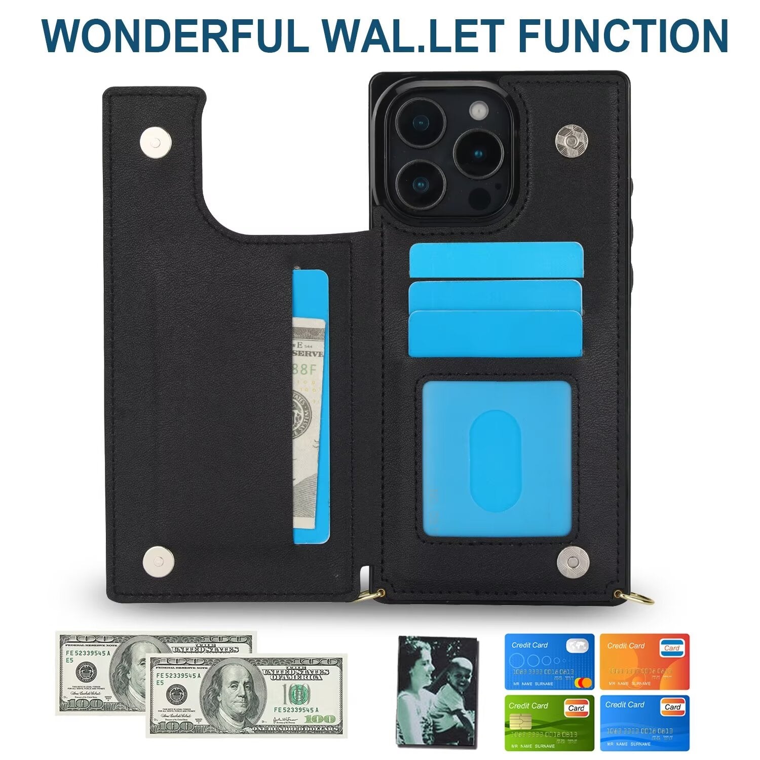 RFID Block Magnet Card Slot Strap Case For iPhone 16 15 14 13 12 11 PRO MAX C22 - LeatherWalletCase