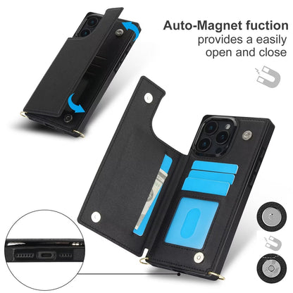 RFID Block Magnet Card Slot Strap Case For iPhone 16 15 14 13 12 11 PRO MAX C22 - LeatherWalletCase