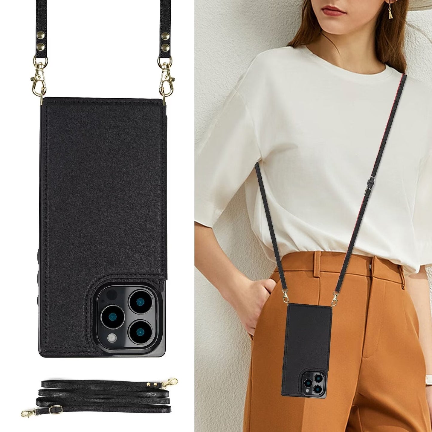 RFID Block Magnet Card Slot Strap Case For iPhone 16 15 14 13 12 11 PRO MAX C22 - LeatherWalletCase