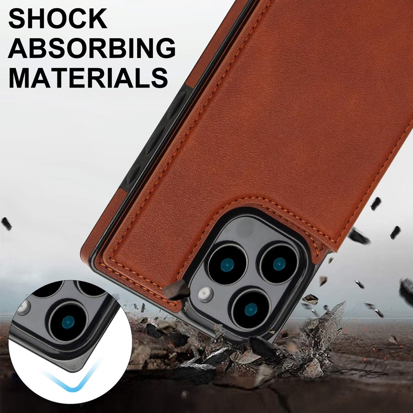 RFID Block Magnet Card Slot Strap Case For iPhone 16 15 14 13 12 11 PRO MAX C23 - LeatherWalletCase
