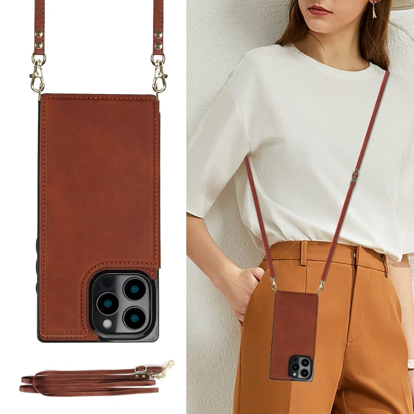 RFID Block Magnet Card Slot Strap Case For iPhone 16 15 14 13 12 11 PRO MAX C23 - LeatherWalletCase