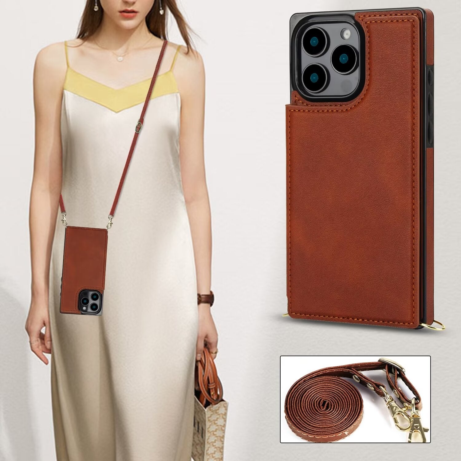 RFID Block Magnet Card Slot Strap Case For iPhone 16 15 14 13 12 11 PRO MAX C23 - LeatherWalletCase